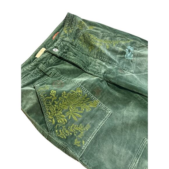 Pilcro for Anthroplogie Velvet Green Emroidered The Wanderer Pants - Picture 9 of 14